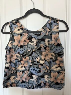 tropical pastel hibiscus flower print muscle tank rayon crop top